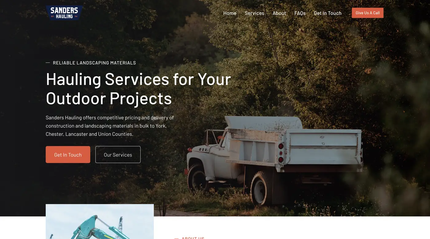 Sanders Hauling homepage built by John Jackson Design